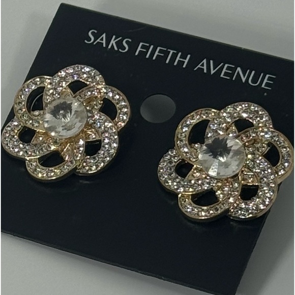 Saks Fifth Ave Gold Tone Flower Crystal Post - Picture 5 of 7